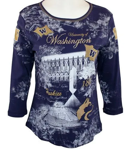 P-Michael Collegiate Apparel 3/4 Sleeve, Women's Fashion Top - U of Washington