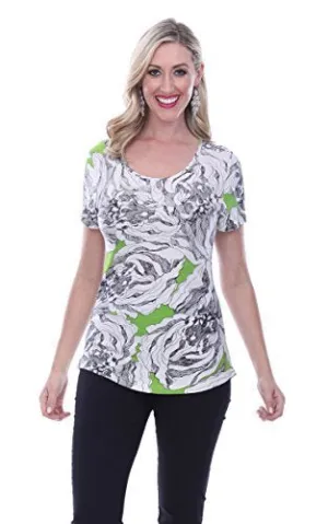 Parsley & Sage Vera, Short Sleeve Geometric Pattern, Scoop Neck Fancy Top