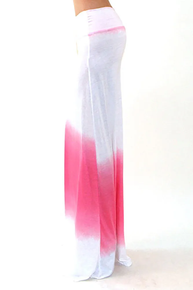 Pink White Ombre High Waist Fashion Maxi Skirt U.S.A