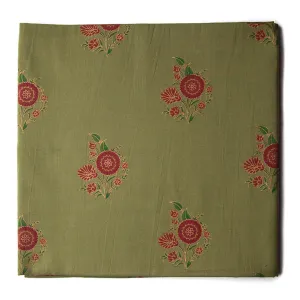 Precut 1meter - Green & Pink Printed Cotton Fabric