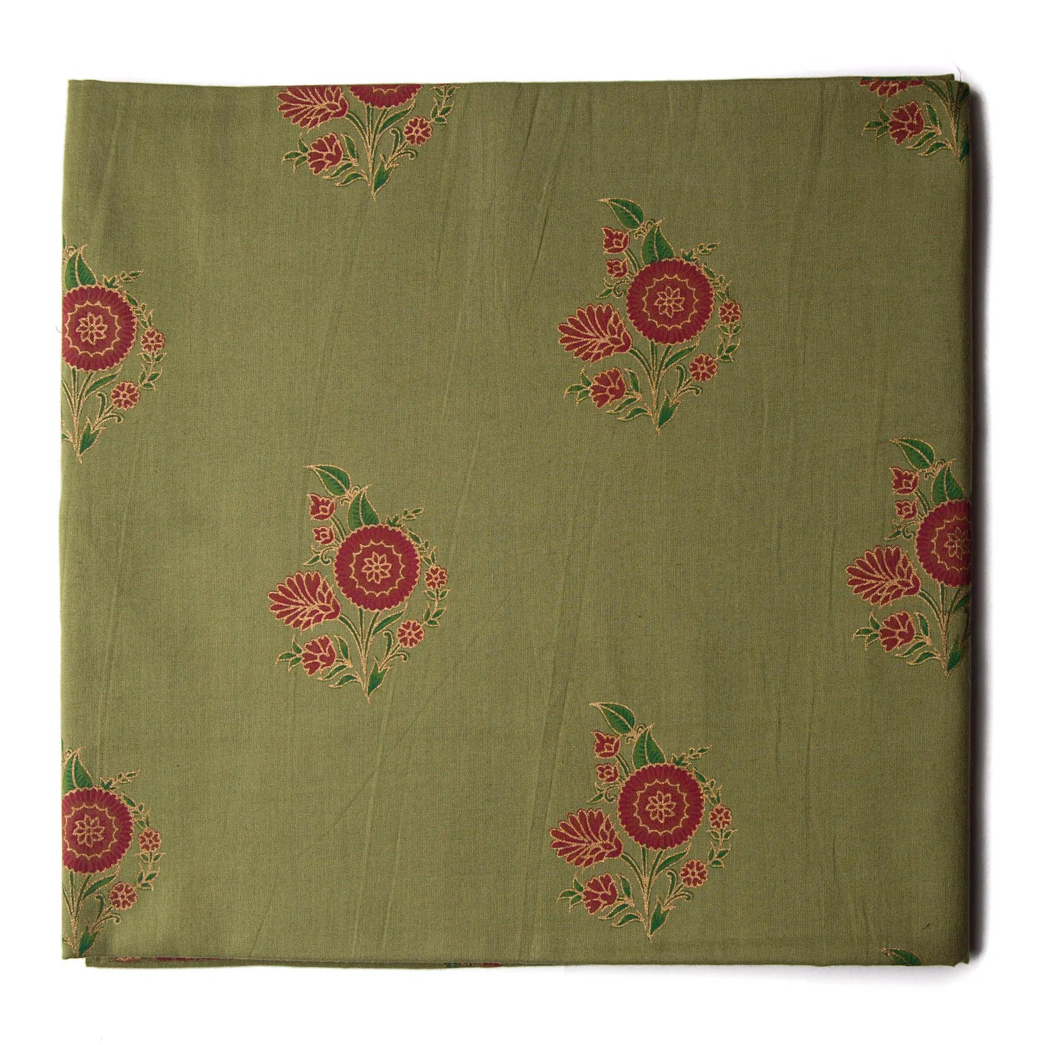 Precut 1meter - Green & Pink Printed Cotton Fabric