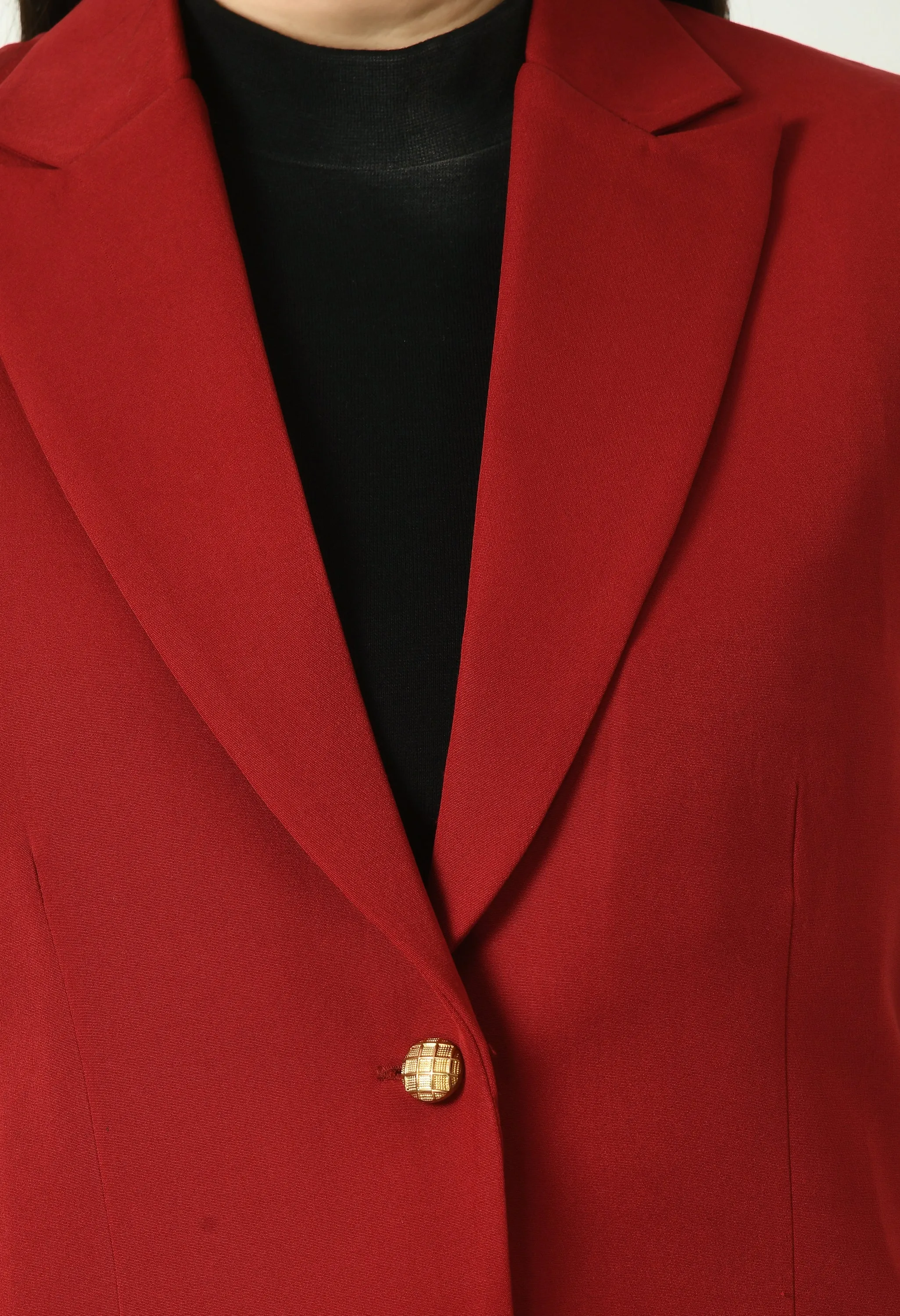 Red Cotton Blend Meridian Sleeveless Long Blazer