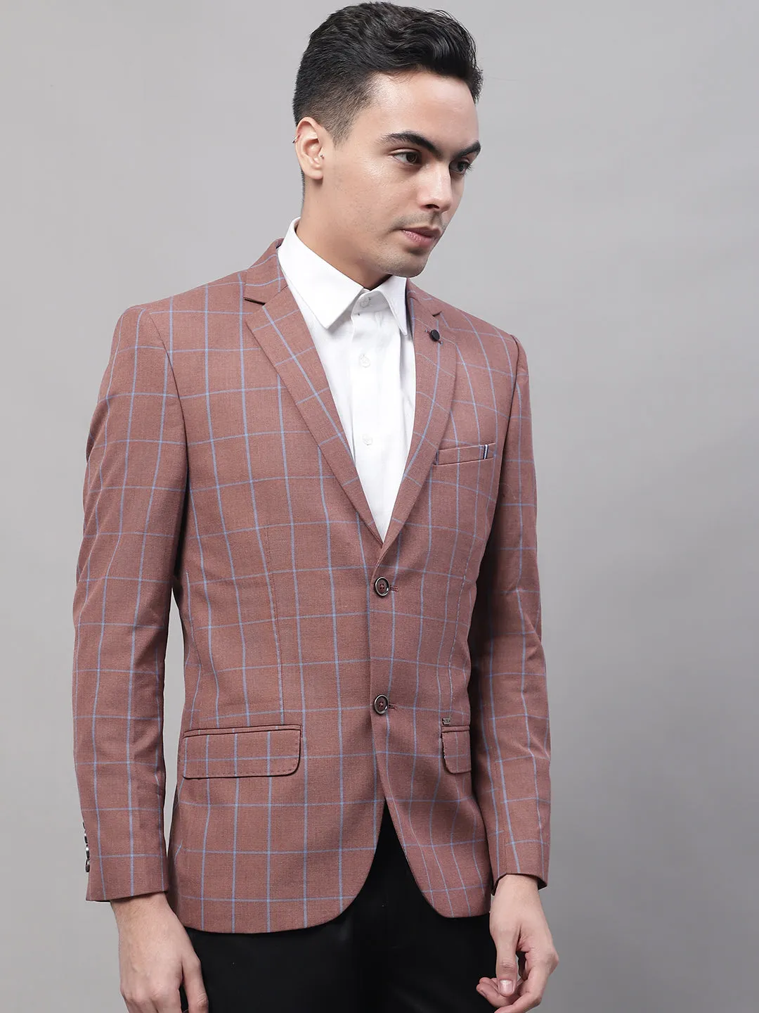 Rust Checkered Full Sleeves Formal Blazer For Men