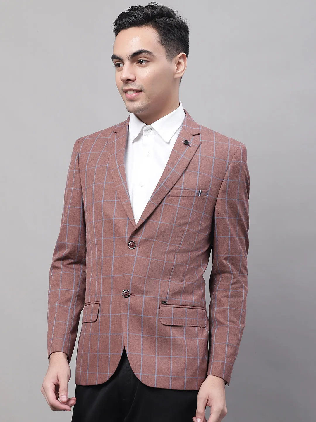 Rust Checkered Full Sleeves Formal Blazer For Men