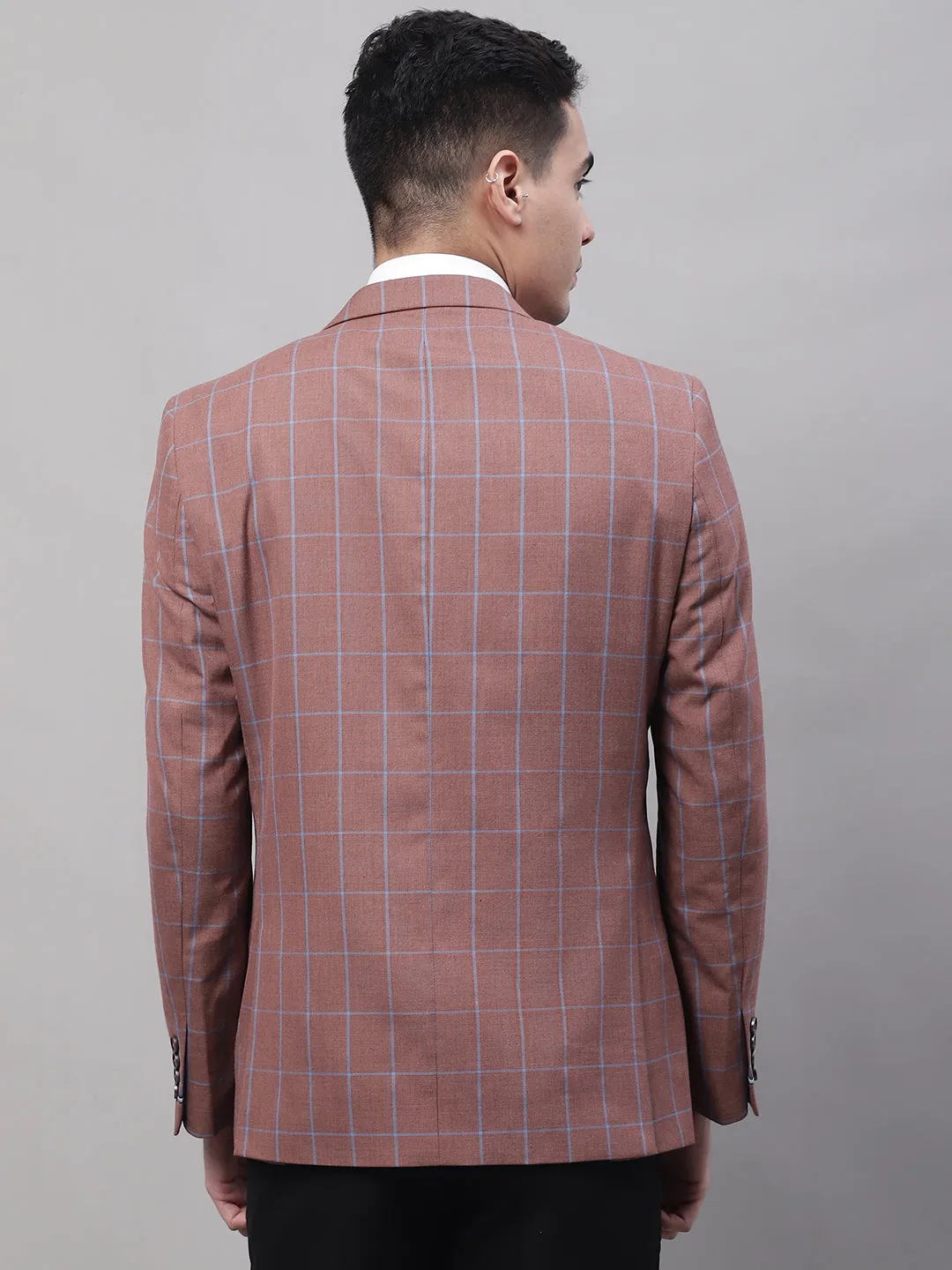 Rust Checkered Full Sleeves Formal Blazer For Men