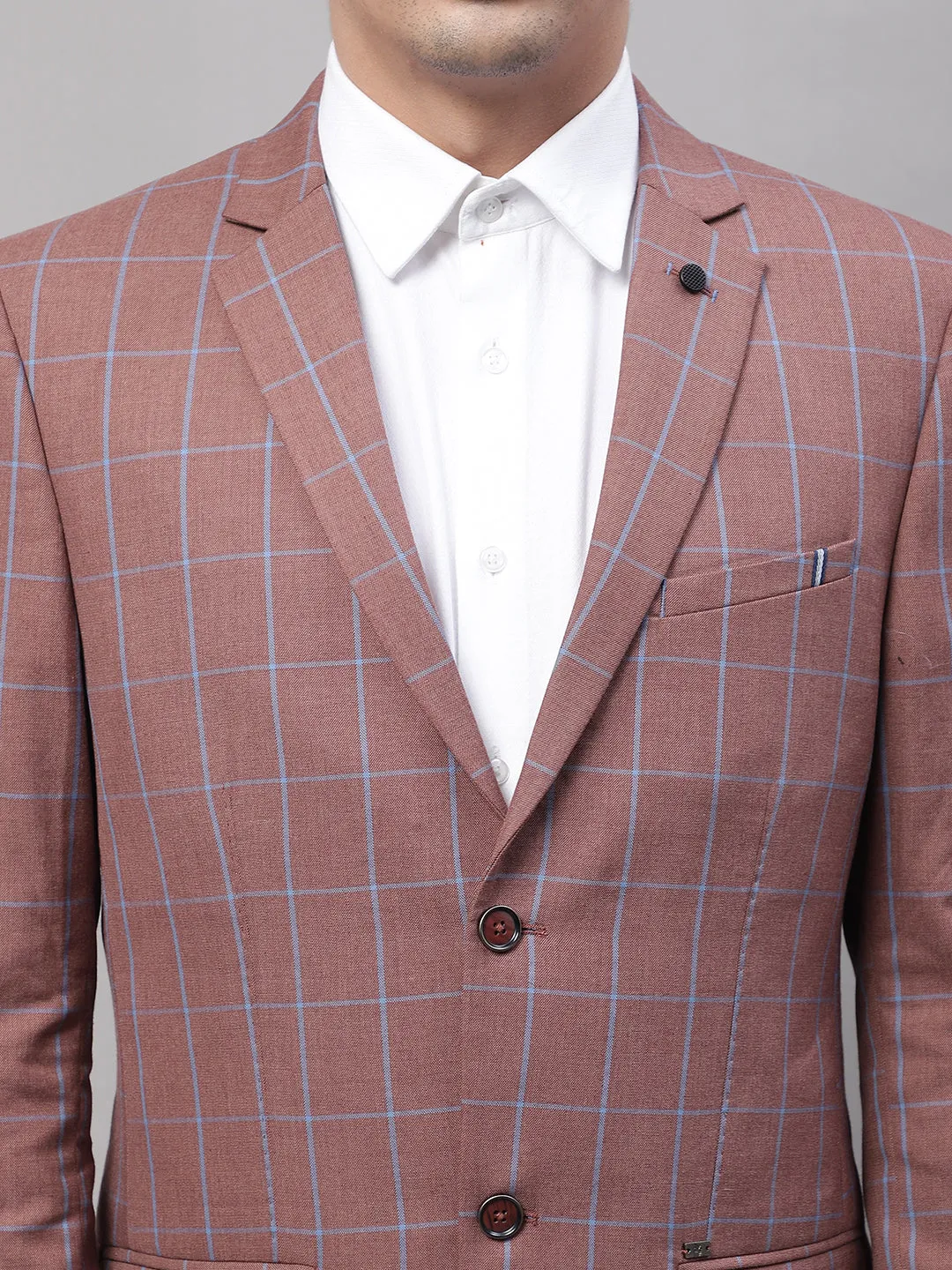 Rust Checkered Full Sleeves Formal Blazer For Men