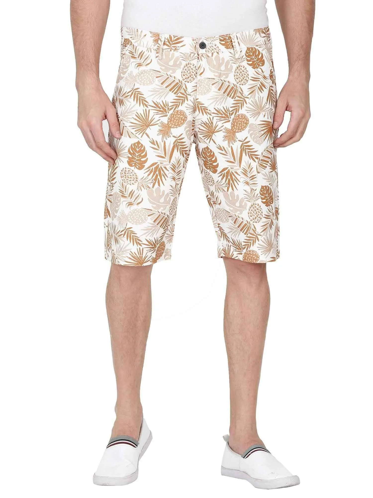 Rusty Men Tropical Leaf Printed Cotton Shorts