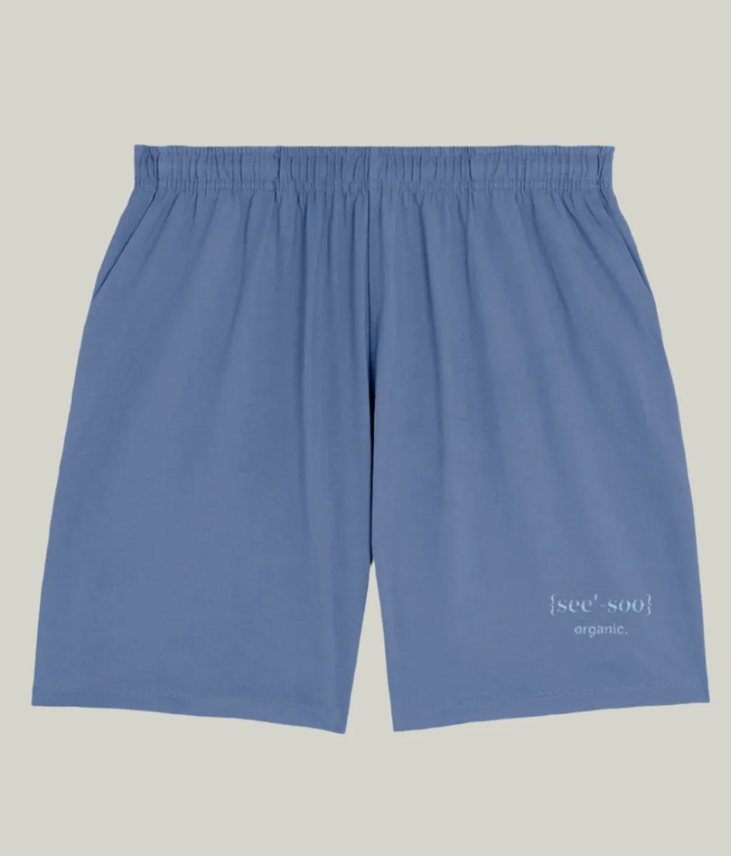 See'-Soo "Original" 100% Organic Cotton Jogger Shorts, Blue