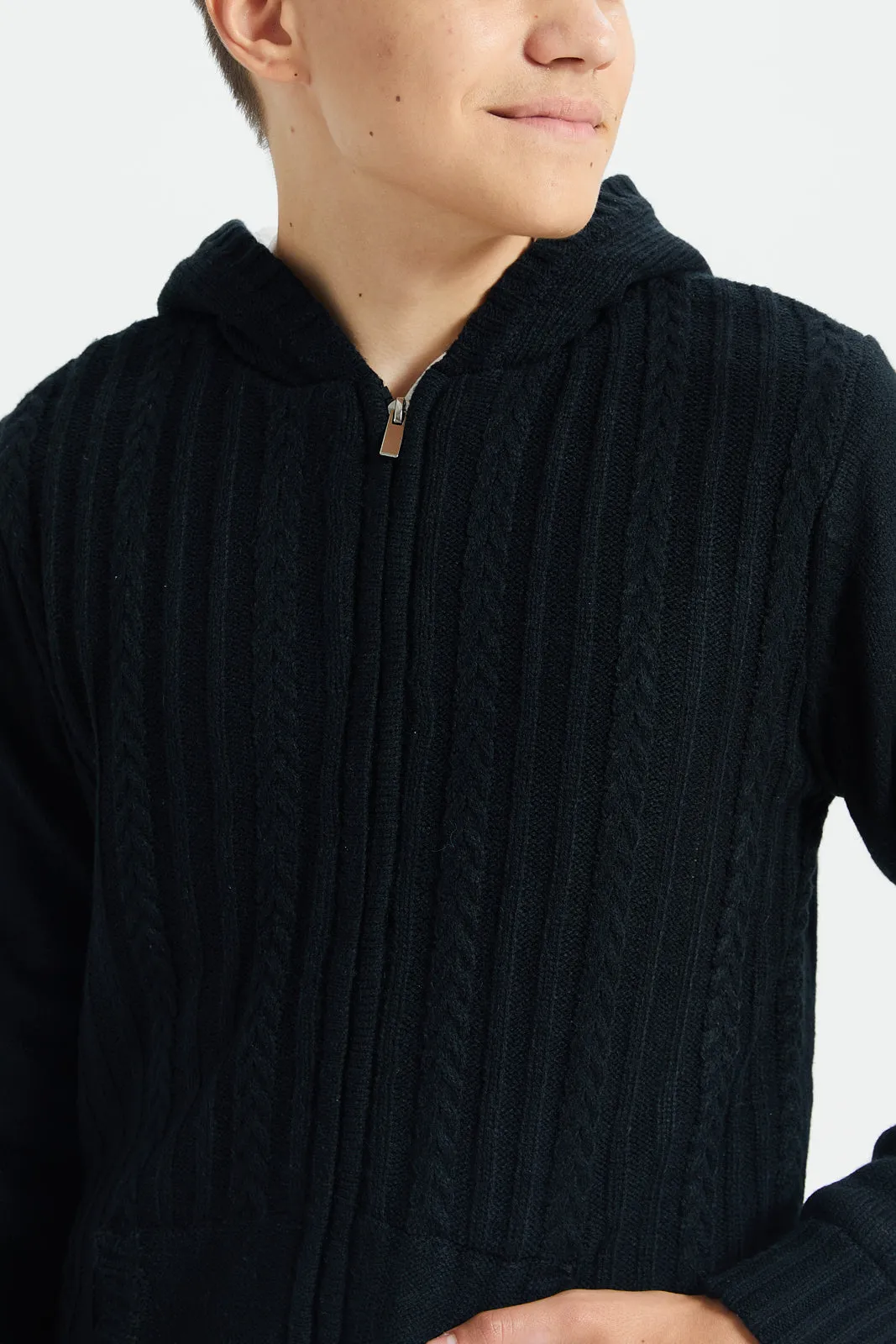 Senior Boys Black Knitted Cardigan