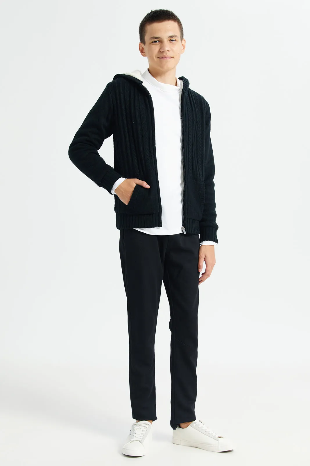 Senior Boys Black Knitted Cardigan