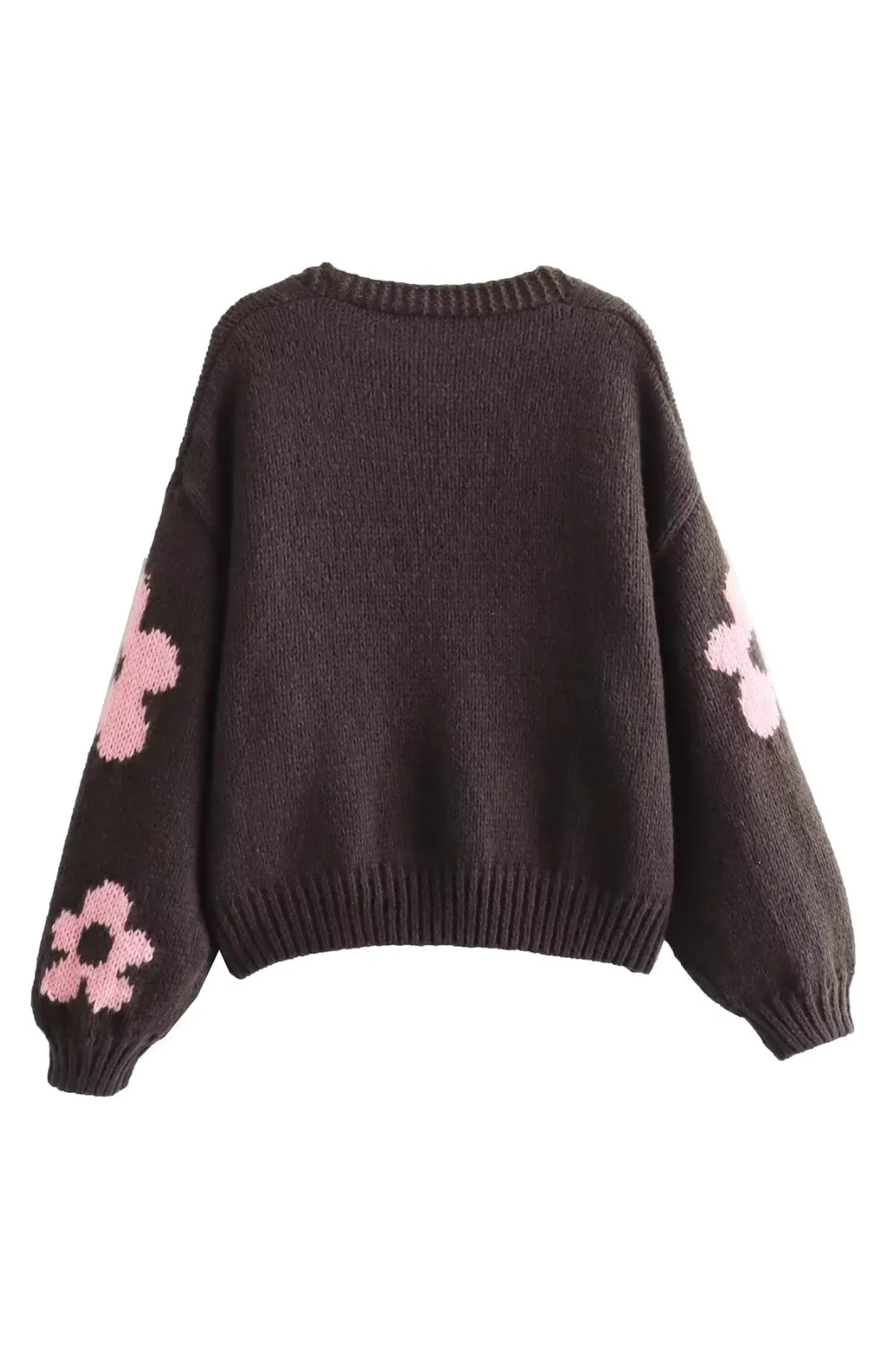 'Shiela' V-Neck Flower Design Knitted Cardigan