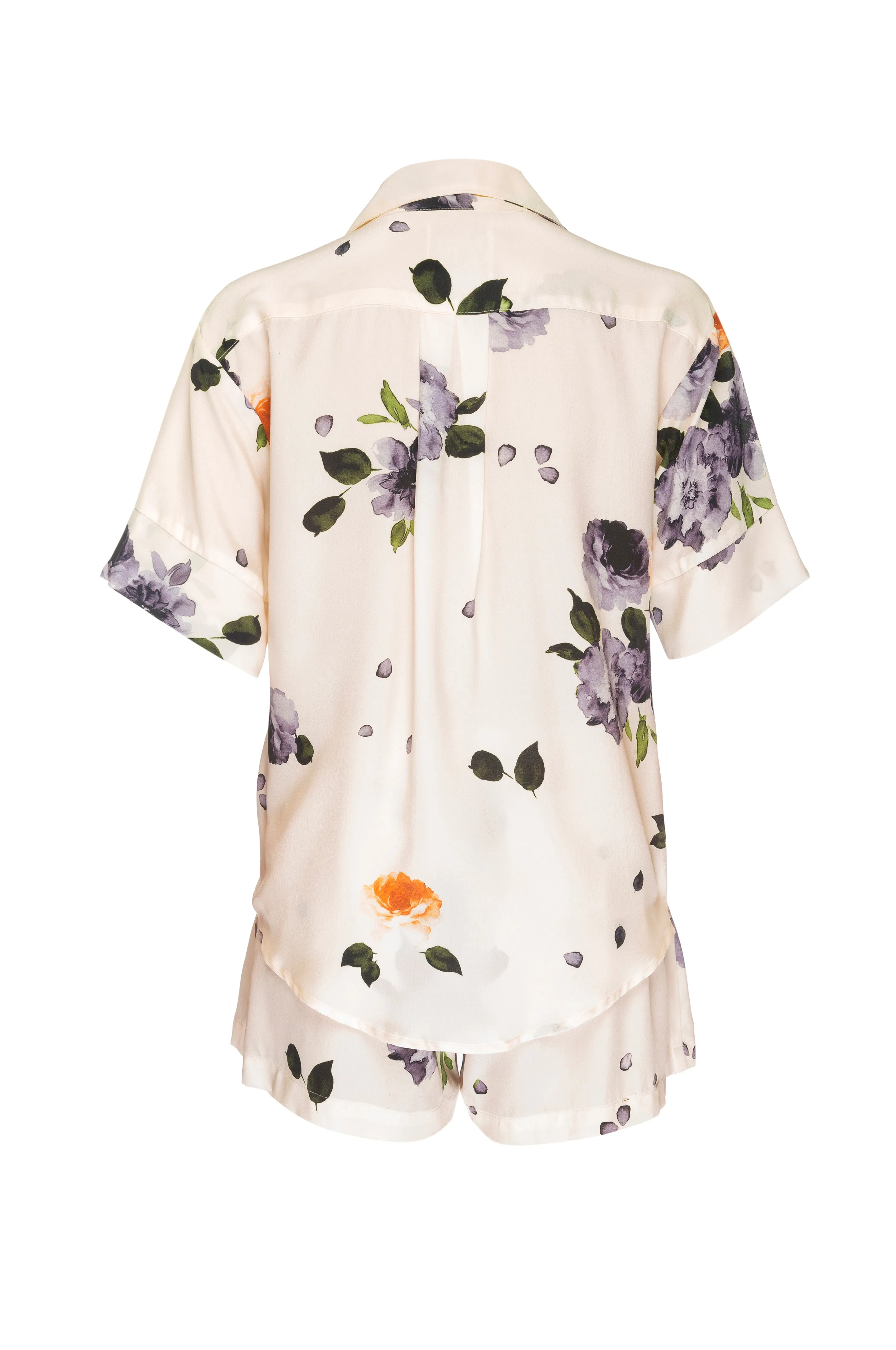 Silk  Short Sleeved PJ Top: Garden Floral Print