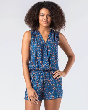 Splendid | Blue Floral V-Neck Cross-Front Sleeveless Romper