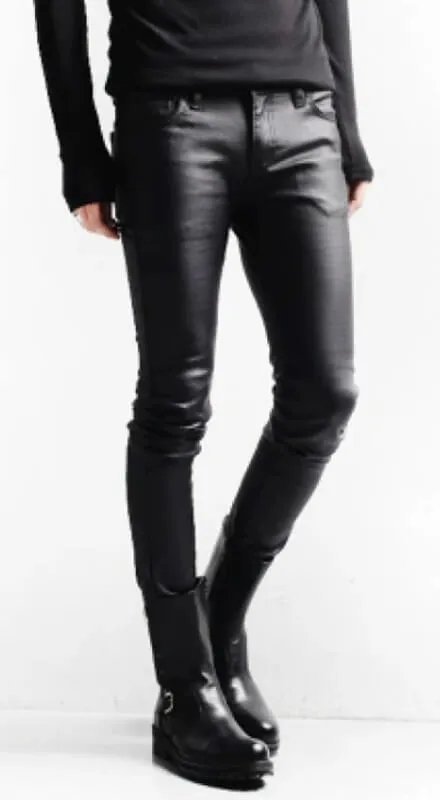 Street Style Black Leather Motorcycle Pants for Men