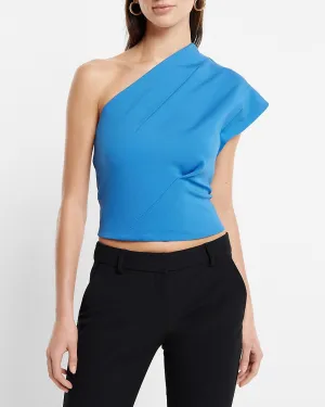 Structured One Shoulder Ponte Cropped Top in High Sky