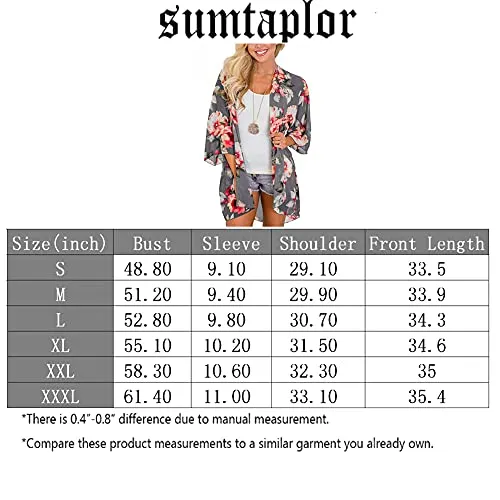 sumtaplor Women's Floral Kimono Cardigans Chiffon Casual Loose Open Front Cover Ups Tops Deep Pink S