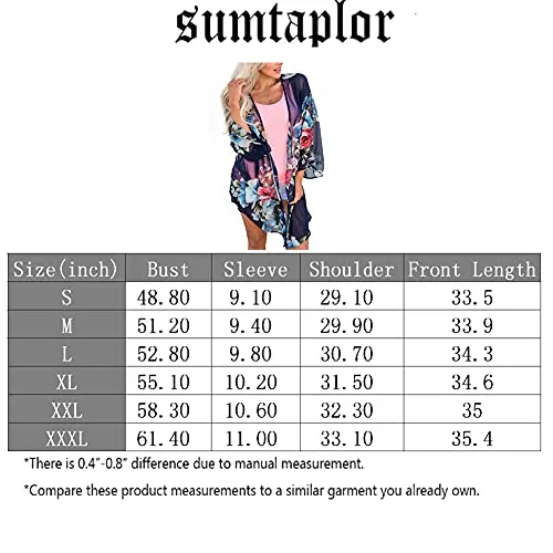 sumtaplor Women's Floral Kimono Cardigans Chiffon Casual Loose Open Front Cover Ups Tops Deep Pink S