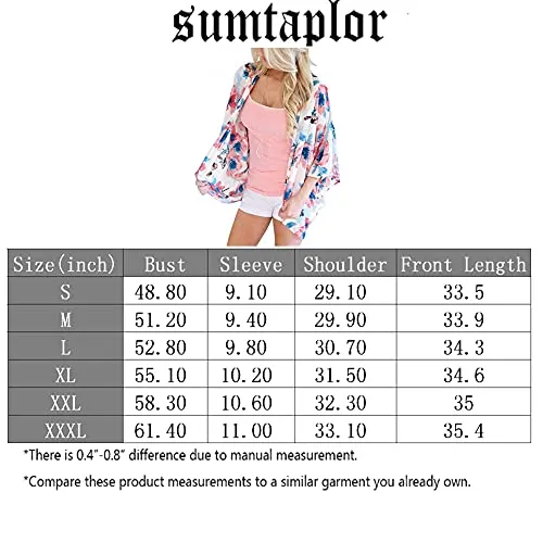 sumtaplor Women's Floral Kimono Cardigans Chiffon Casual Loose Open Front Cover Ups Tops Deep Pink S