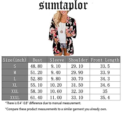 sumtaplor Women's Floral Kimono Cardigans Chiffon Casual Loose Open Front Cover Ups Tops Deep Pink S