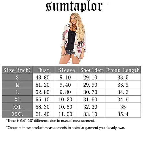 sumtaplor Women's Floral Kimono Cardigans Chiffon Casual Loose Open Front Cover Ups Tops Deep Pink S