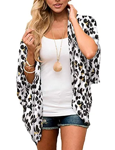 sumtaplor Women's Floral Kimono Cardigans Chiffon Casual Loose Open Front Cover Ups Tops Deep Pink S