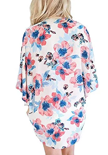 sumtaplor Women's Floral Kimono Cardigans Chiffon Casual Loose Open Front Cover Ups Tops Deep Pink S