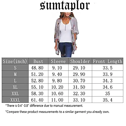 sumtaplor Women's Floral Kimono Cardigans Chiffon Casual Loose Open Front Cover Ups Tops Deep Pink S