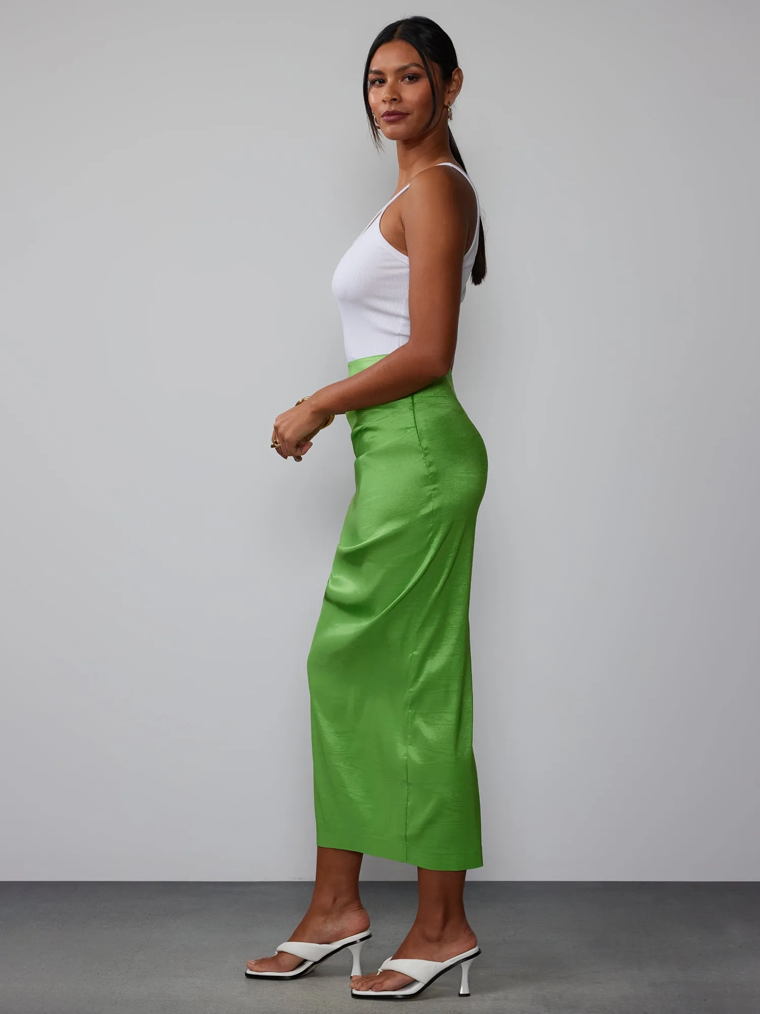 Taffeta Pleated Maxi Column Skirt