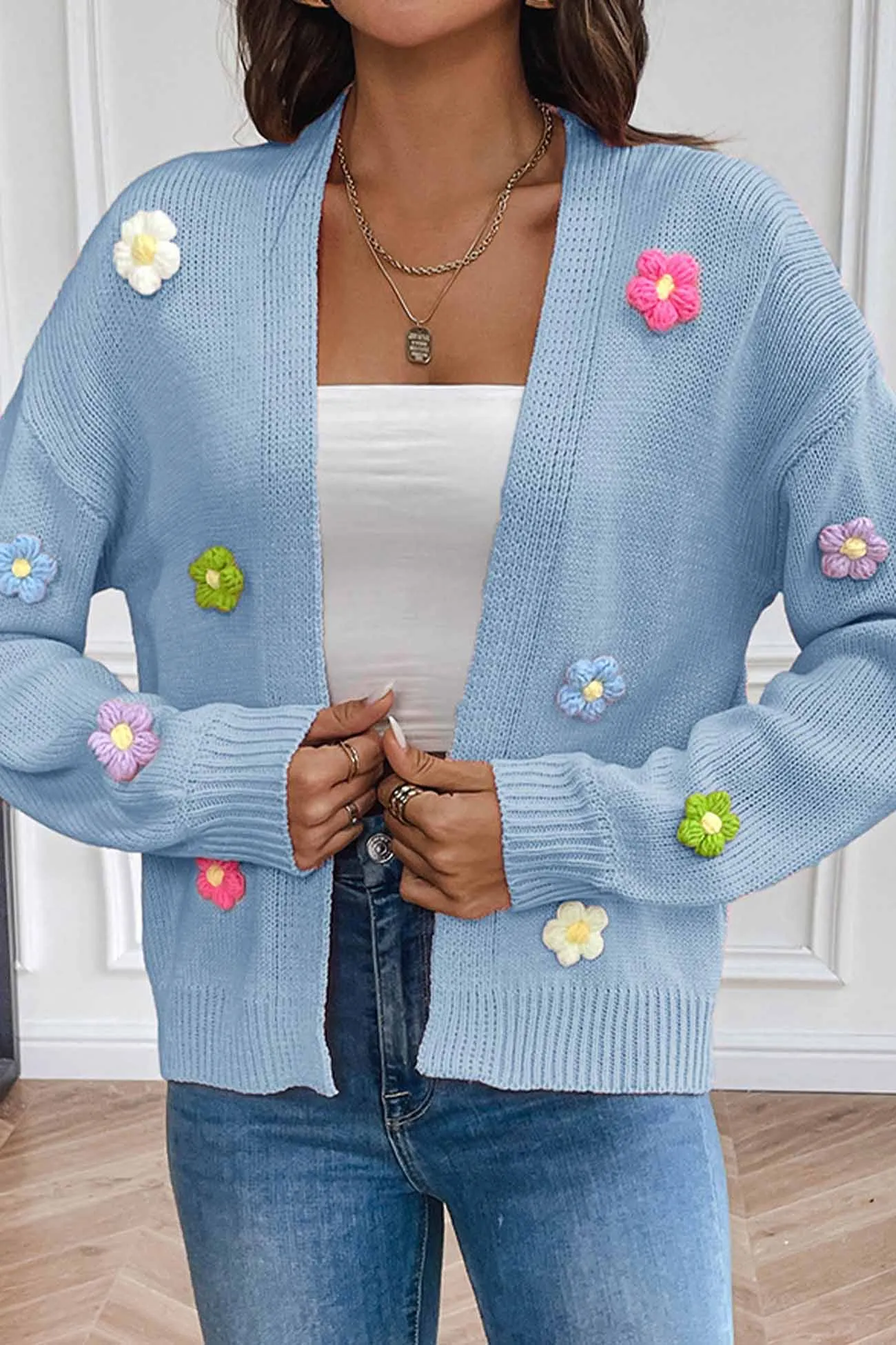 TastyHottie - Long Sleeve Floral Knitted Cardigan