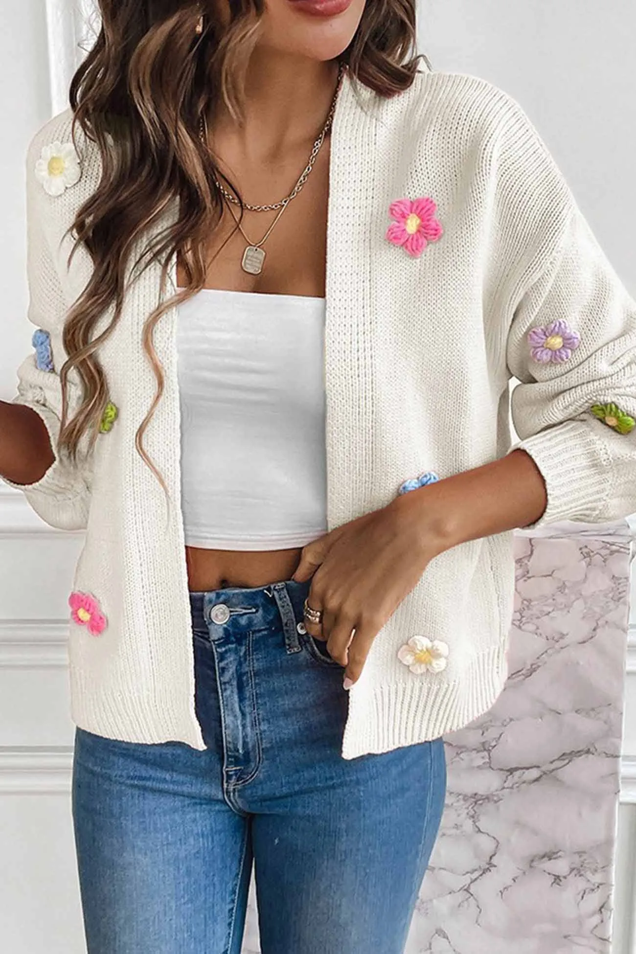 TastyHottie - Long Sleeve Floral Knitted Cardigan