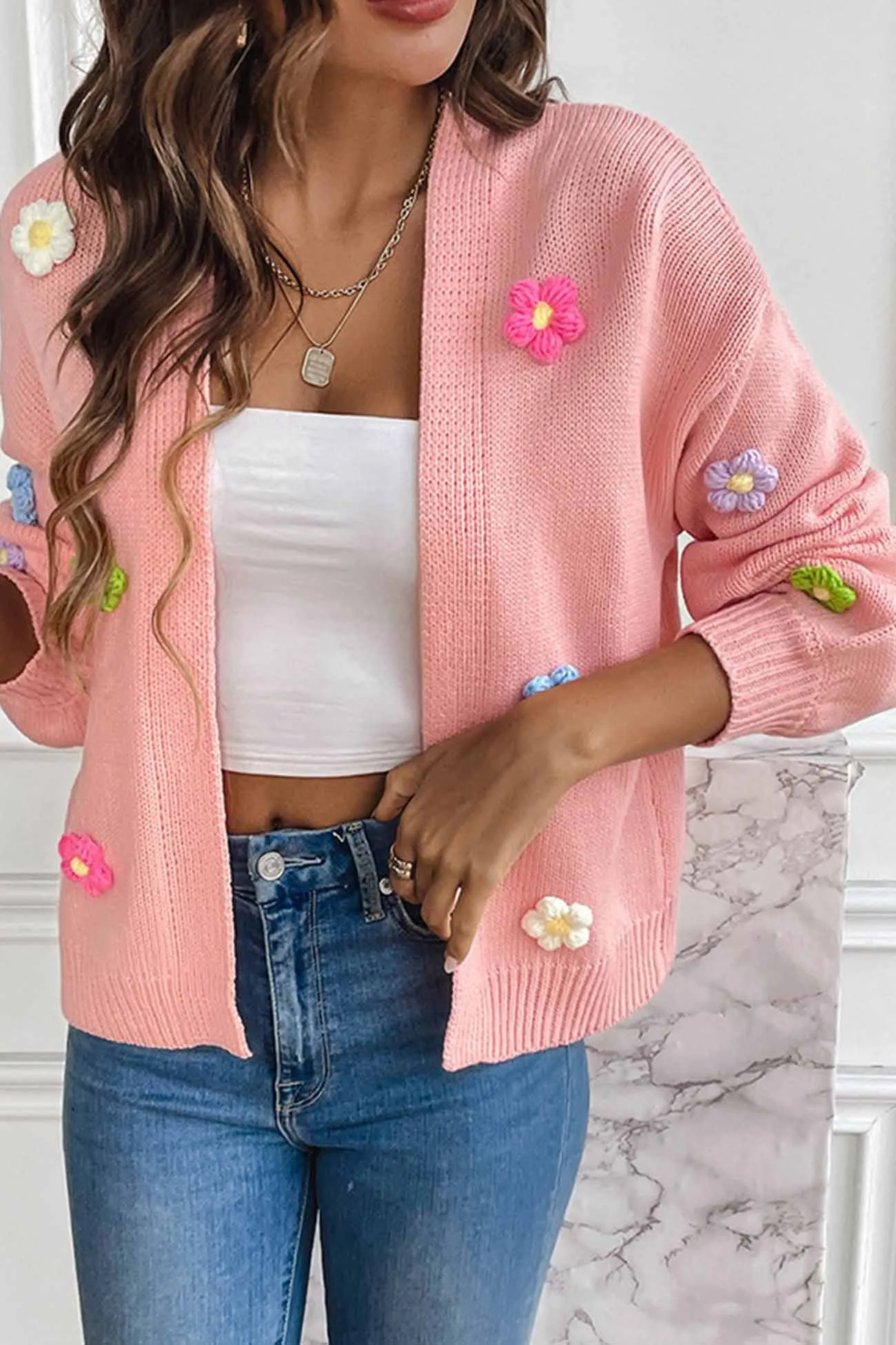 TastyHottie - Long Sleeve Floral Knitted Cardigan