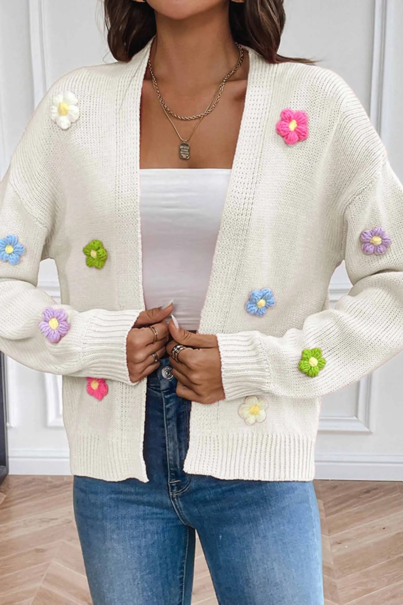 TastyHottie - Long Sleeve Floral Knitted Cardigan