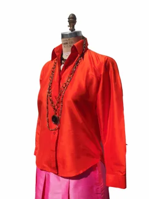 Thai Silk Button Down Shirt Hot Orange