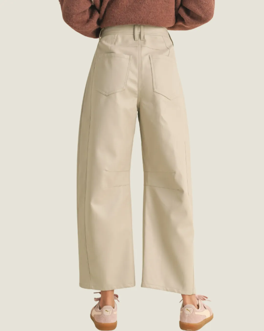 The Dante: Off White Pleather Barrel Pants