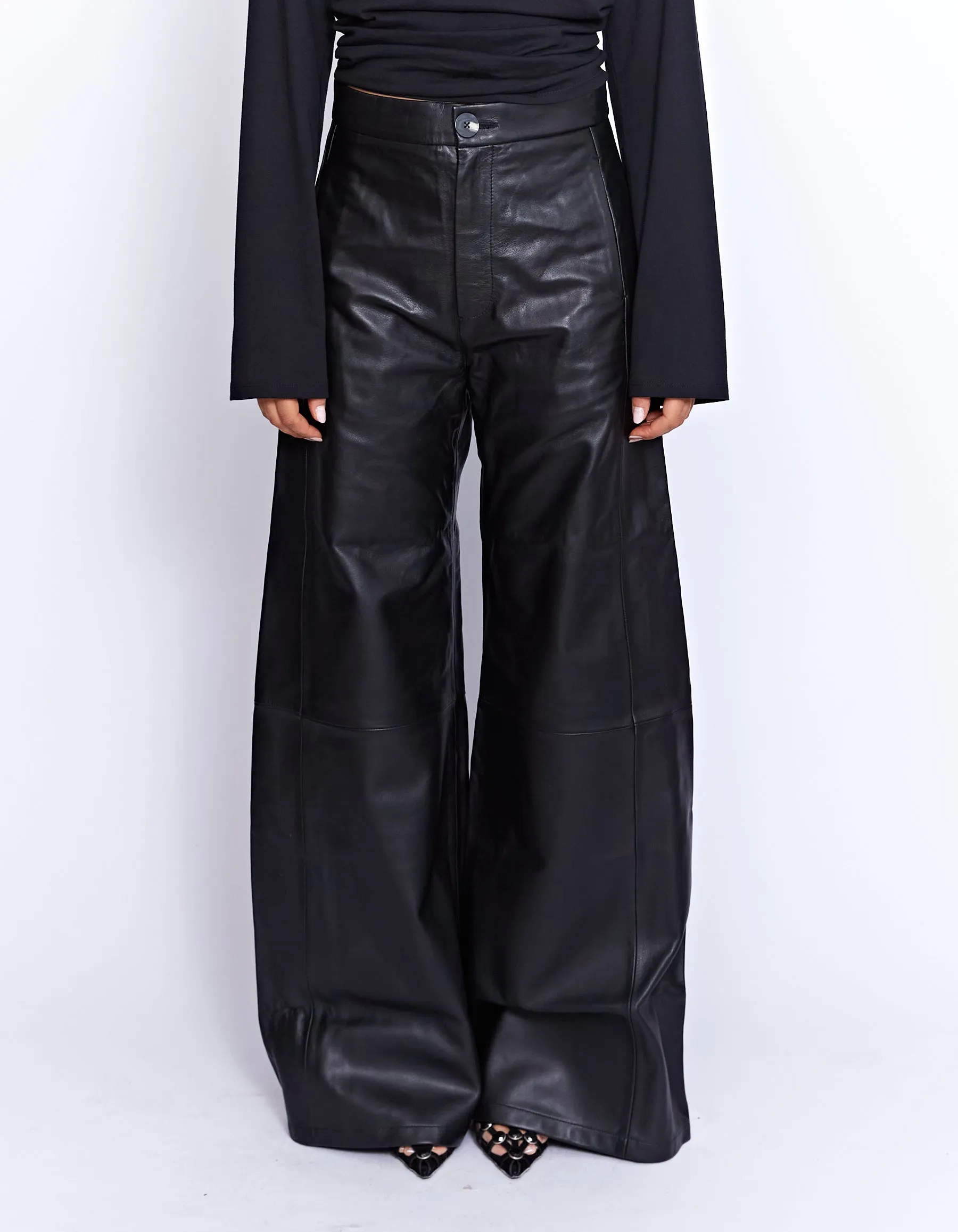 THE MARCELLE LEATHER WIDE LEG PANT | BLACK