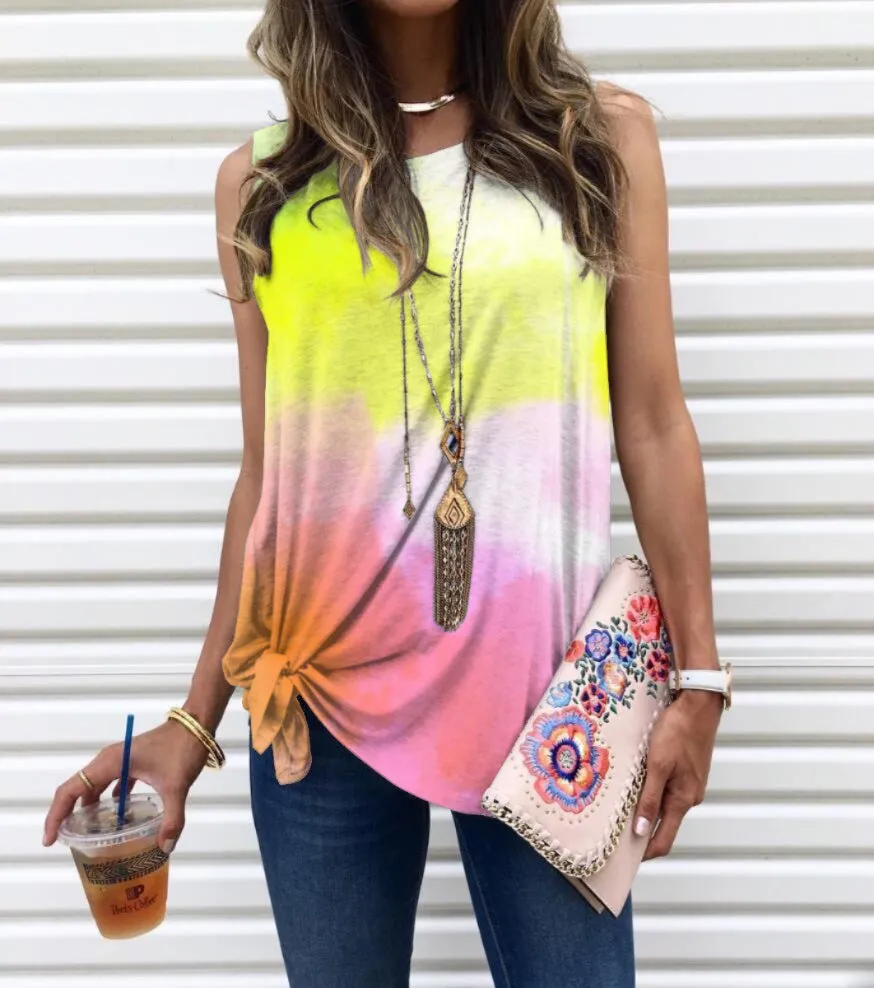 Tie-Dye Print Loose Pullover Casual All-Match Tank Tops Wholesale Women Tops