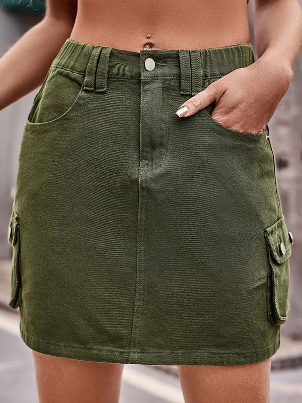 Trendy & Practical: Cargo Denim Mini Skirt - Flap Pockets