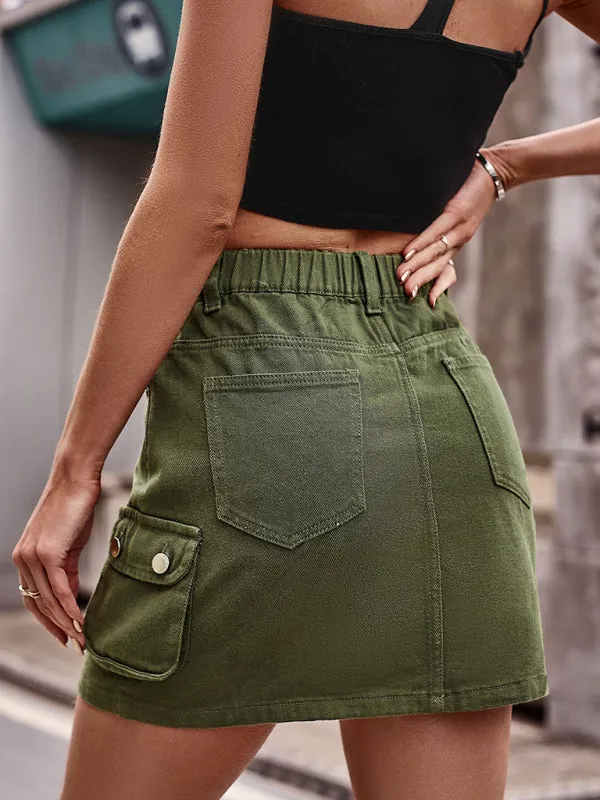 Trendy & Practical: Cargo Denim Mini Skirt - Flap Pockets