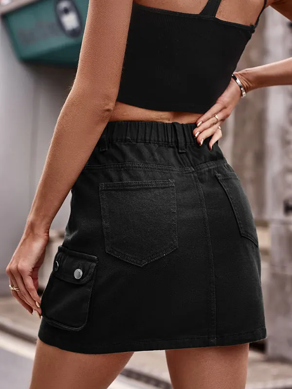 Trendy & Practical: Cargo Denim Mini Skirt - Flap Pockets