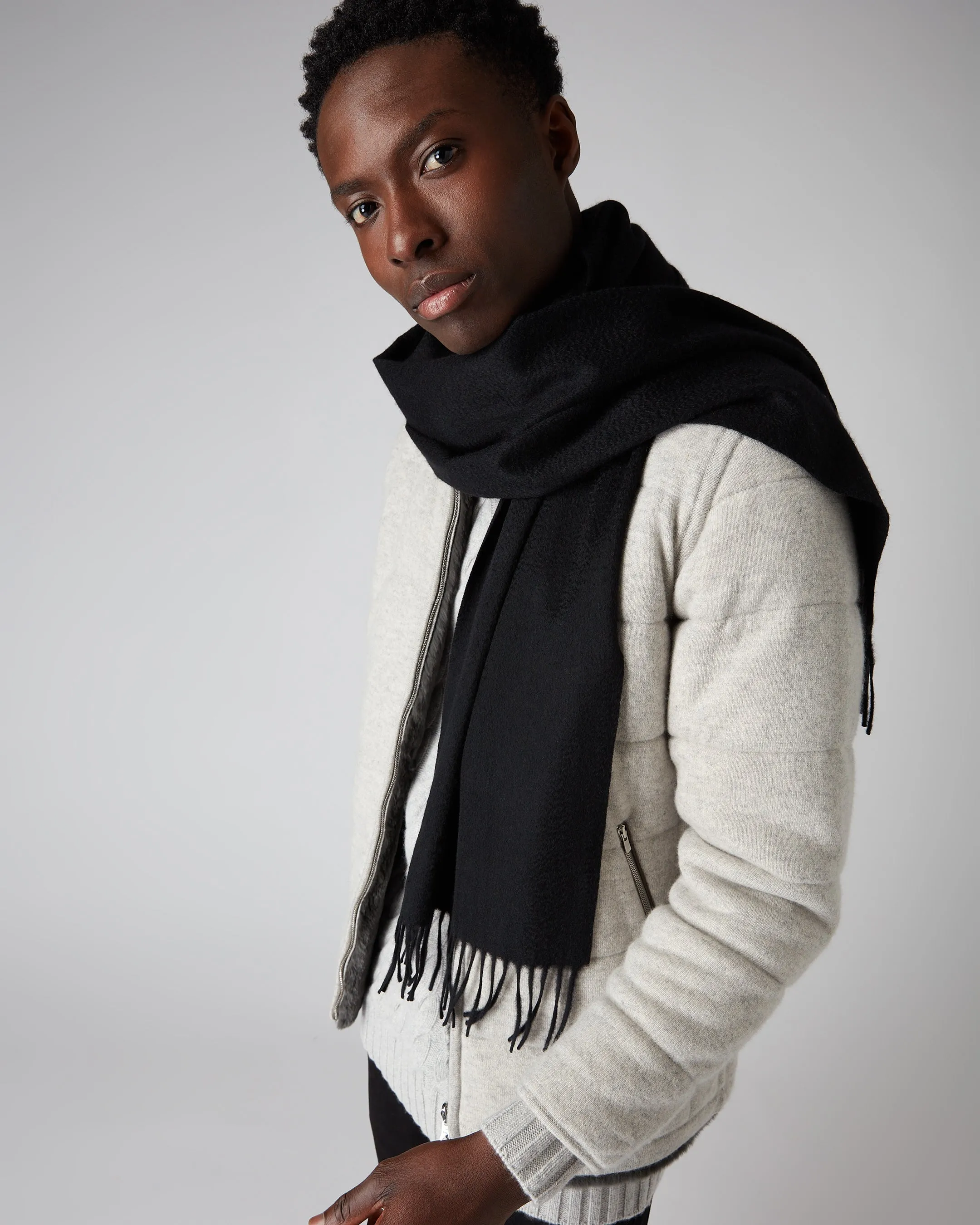 Unisex Woven Cashmere Scarf Black