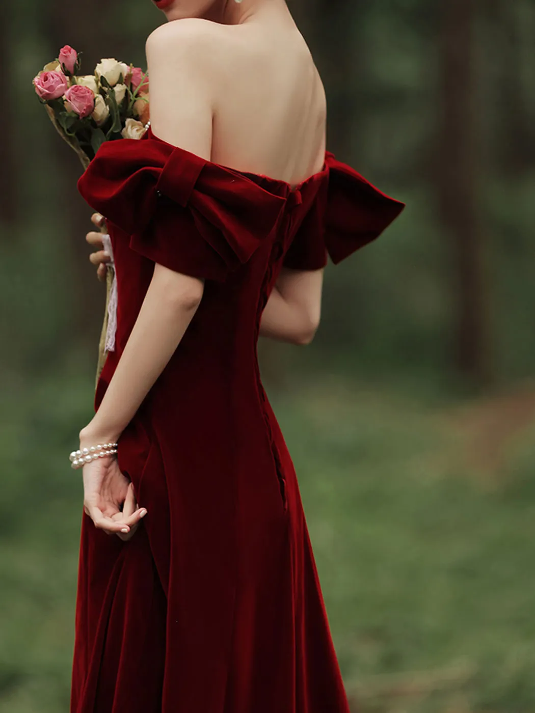 Velvet A Line Burgundy Long Prom Dress, Burgundy Formal Evening Dresses