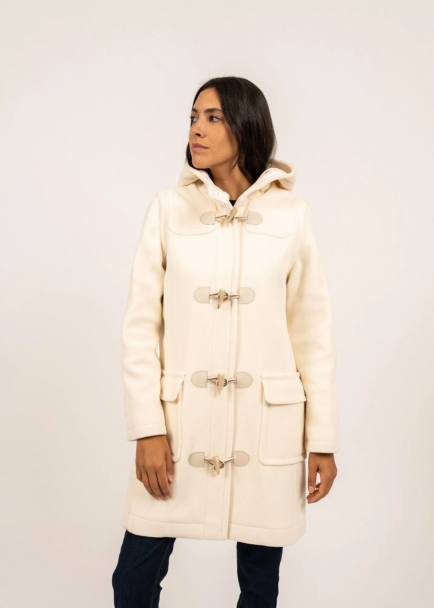 Venus classic duffle-coat - in wool, with herringbone pattern (BLANC D'HIVER)