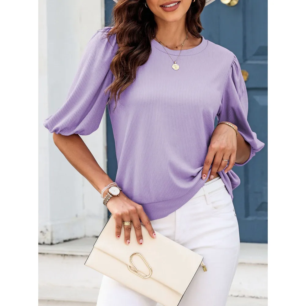 Women's Trendy Puff-Sleeve Top - Soft & Breathable Slim Fit-Purple