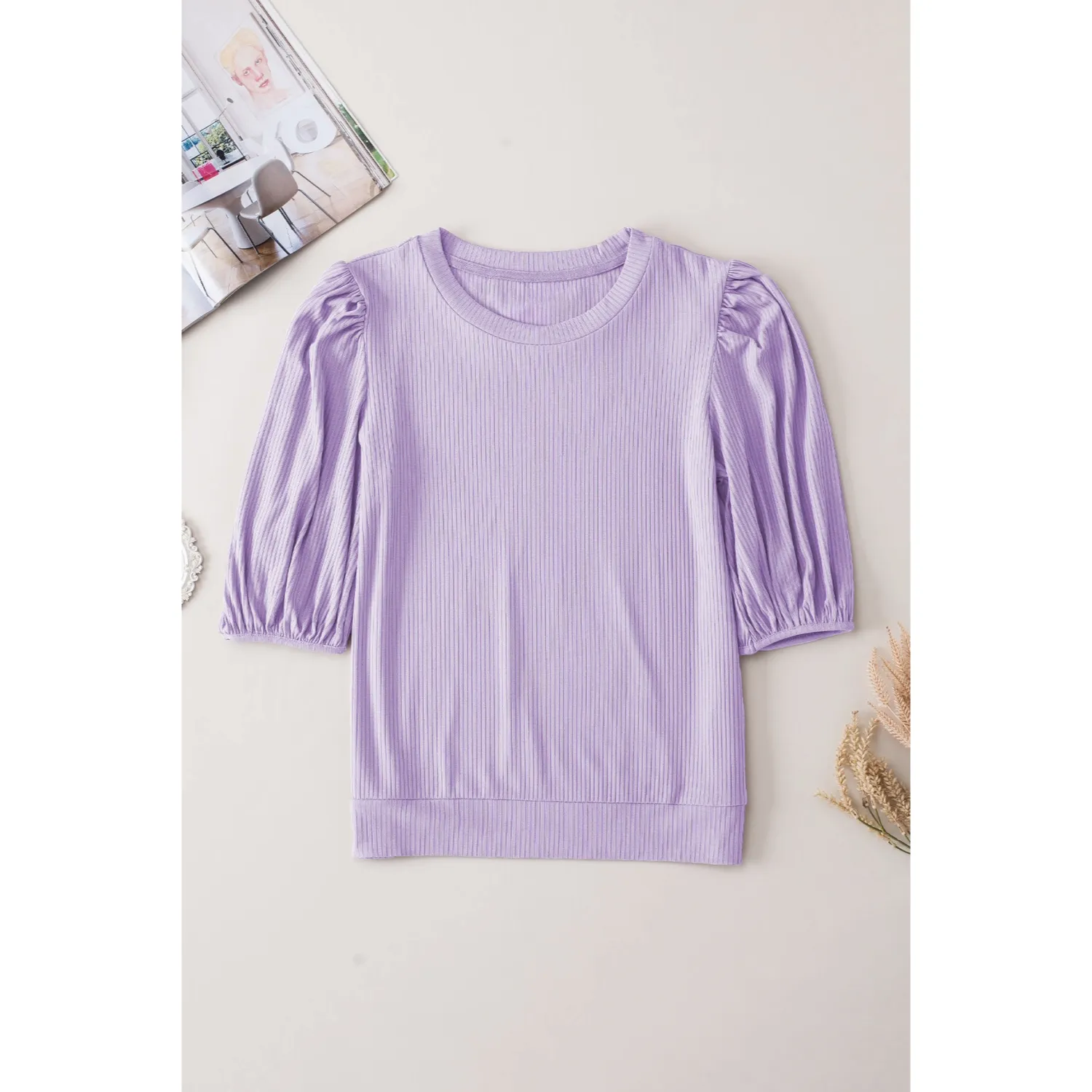 Women's Trendy Puff-Sleeve Top - Soft & Breathable Slim Fit-Purple