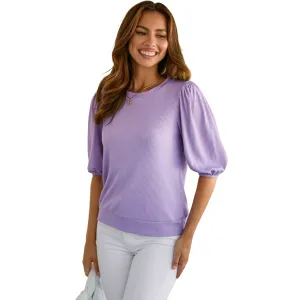 Women's Trendy Puff-Sleeve Top - Soft & Breathable Slim Fit-Purple