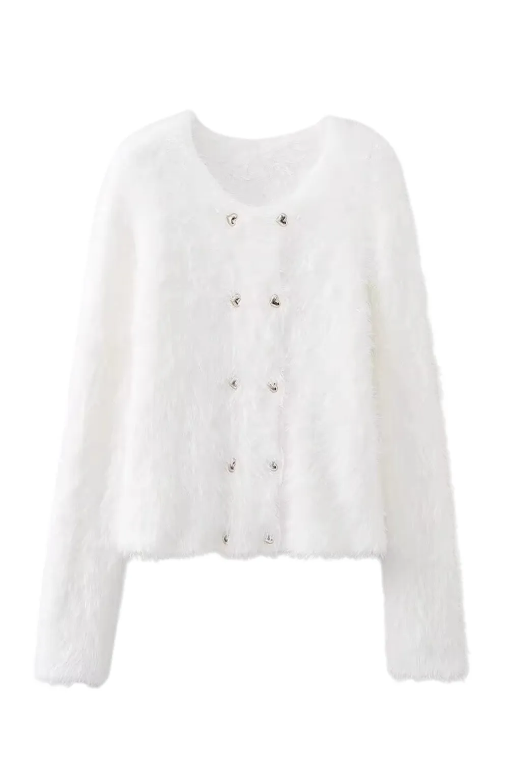 'Zadie' Fuzzy Round Neck Knitted Cardigan (4 Colors)